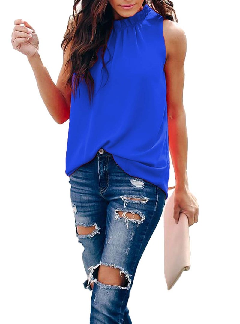 Allimy Summer Casual Plus Size Chiffon Blouses for Women Ruffle Tank Tops Juniors Shirts Tunics Blue 2X - Image 4